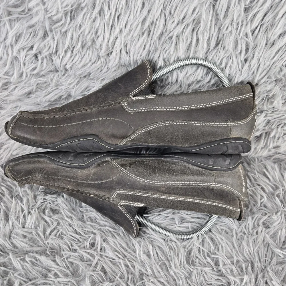 Skechers Mens 10 Charcoal‎ Leather Contrast Stitch Slip On Loafer 62176